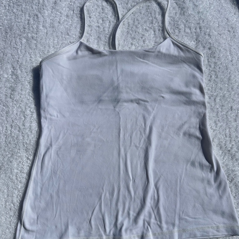 Lululemon Power Y Tank Top White Womens 10 Built In Sports Bra Athleisure Dance